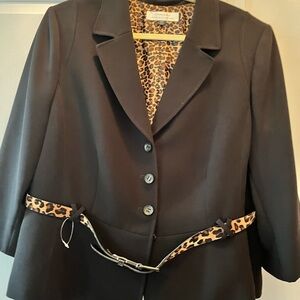 Tahari Black Blazer with Leopard Print Details- 3/4 length sleeve